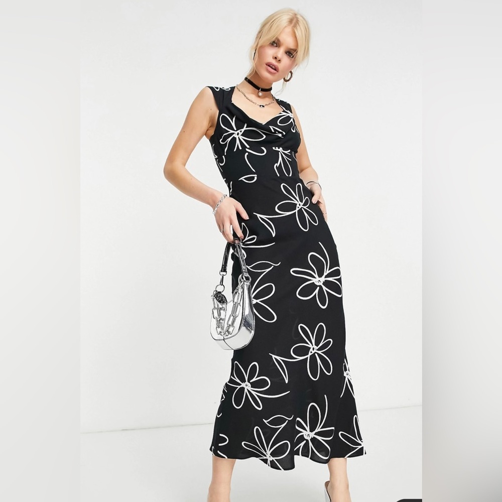 ASOS DESIGN cowl neck corset detail maxi dress in mono bold floral